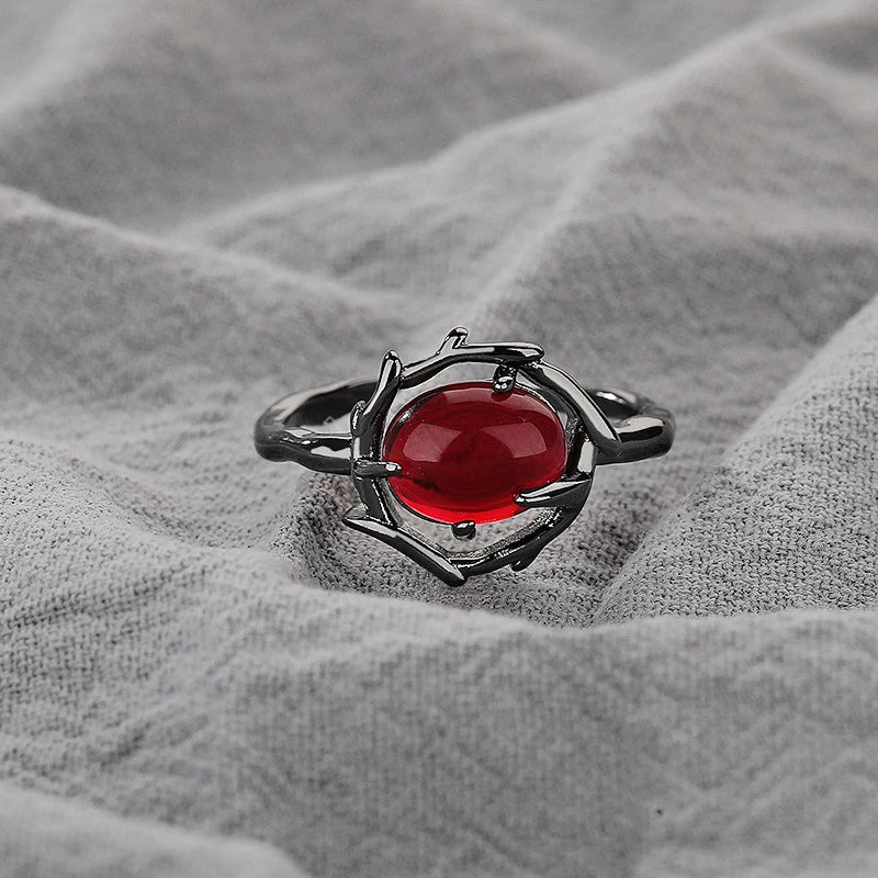Goth Red Crystal Heart Irregular Ring Punk Adjustable Thorn Love Dark Finger Rings