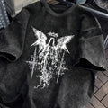 Gothic Opium Fallen Angel Washed Black Oversized Tee