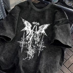 Gothic Opium Fallen Angel Washed Black Oversized Tee
