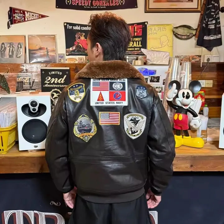 Y2K Vintage Top Gun Aviator Faux Leather Flight Jacket