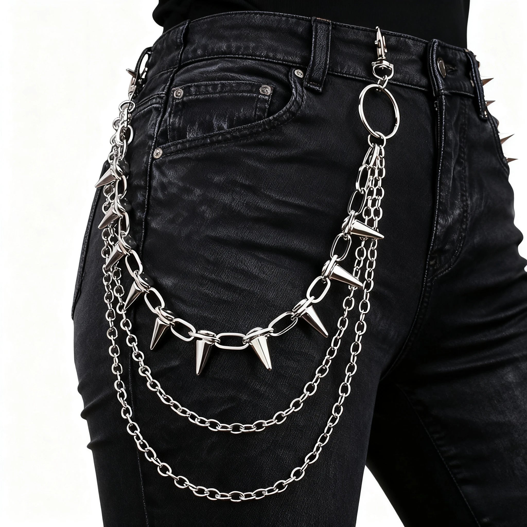 Unisex Hip Hop Punk Rock Metal Waist Chain Pants Key Ring Trousers Chain