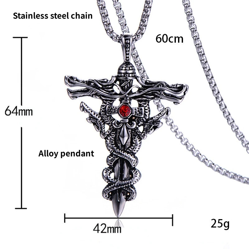 Vintage Flame Cross Pendant Necklace