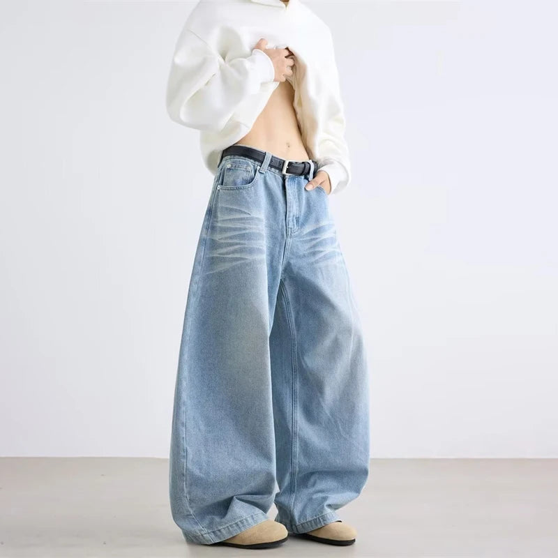 Letter Printed Straight-Leg Baggy Jeans Hip Hop American Retro Y2K Streetwear Jean
