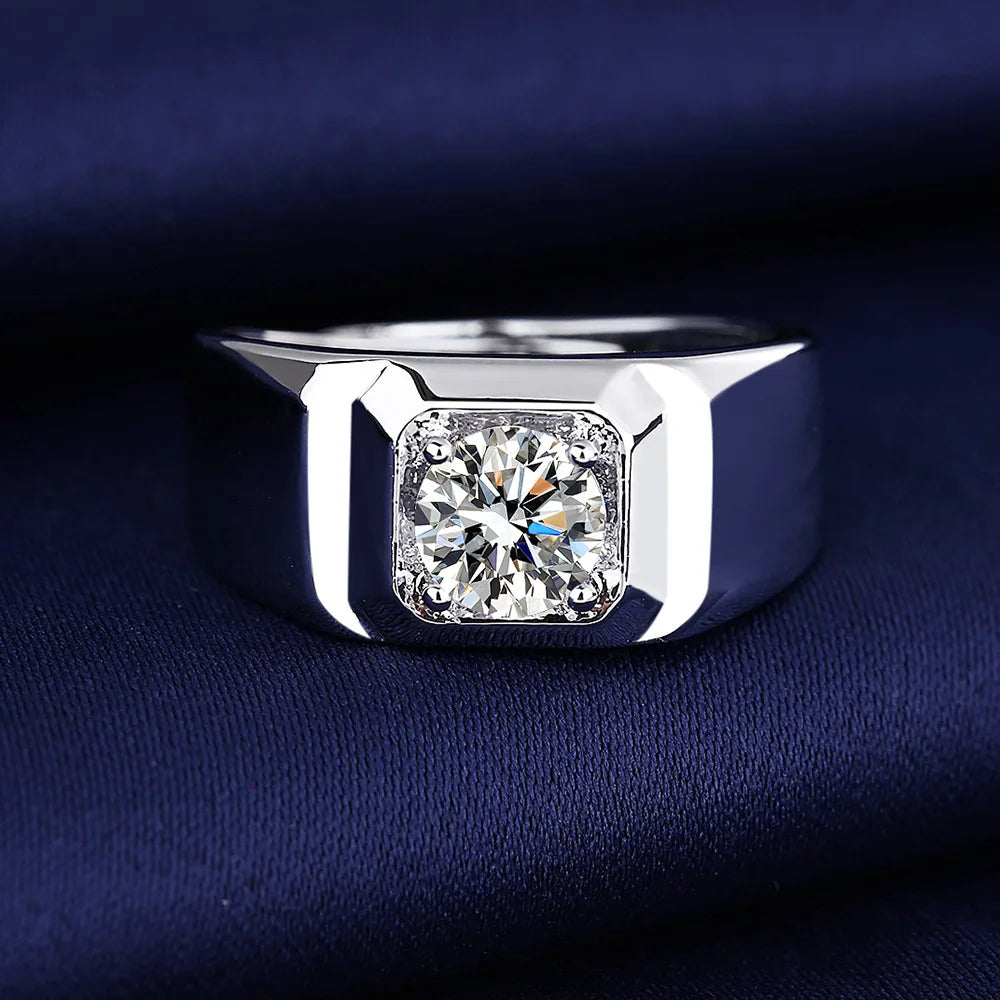 Moissanite Adjustable Wide Band Round Ring