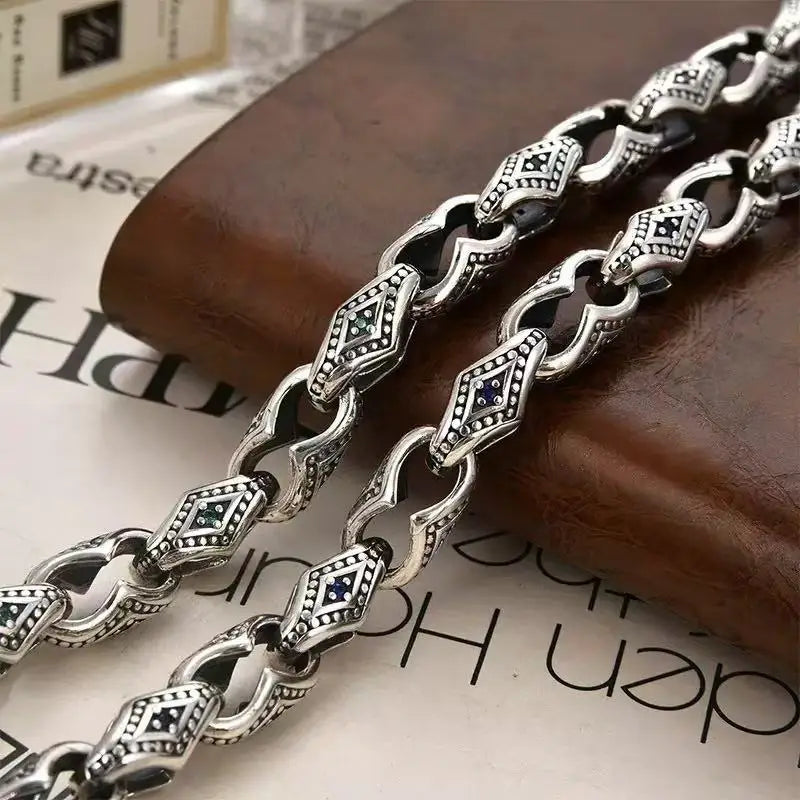 Crystal Black Cube Vintage Lines Flower Chain Bracelet