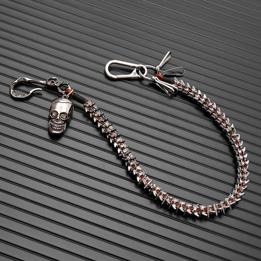 Gothic Spine Bone & Large Skull Heavy Duty Wallet Pocket Chain
