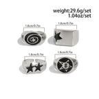 Set 4 Pieces Hip-hop Punk Geometric Oval Rectangular Five-pointed Star Opening Rings