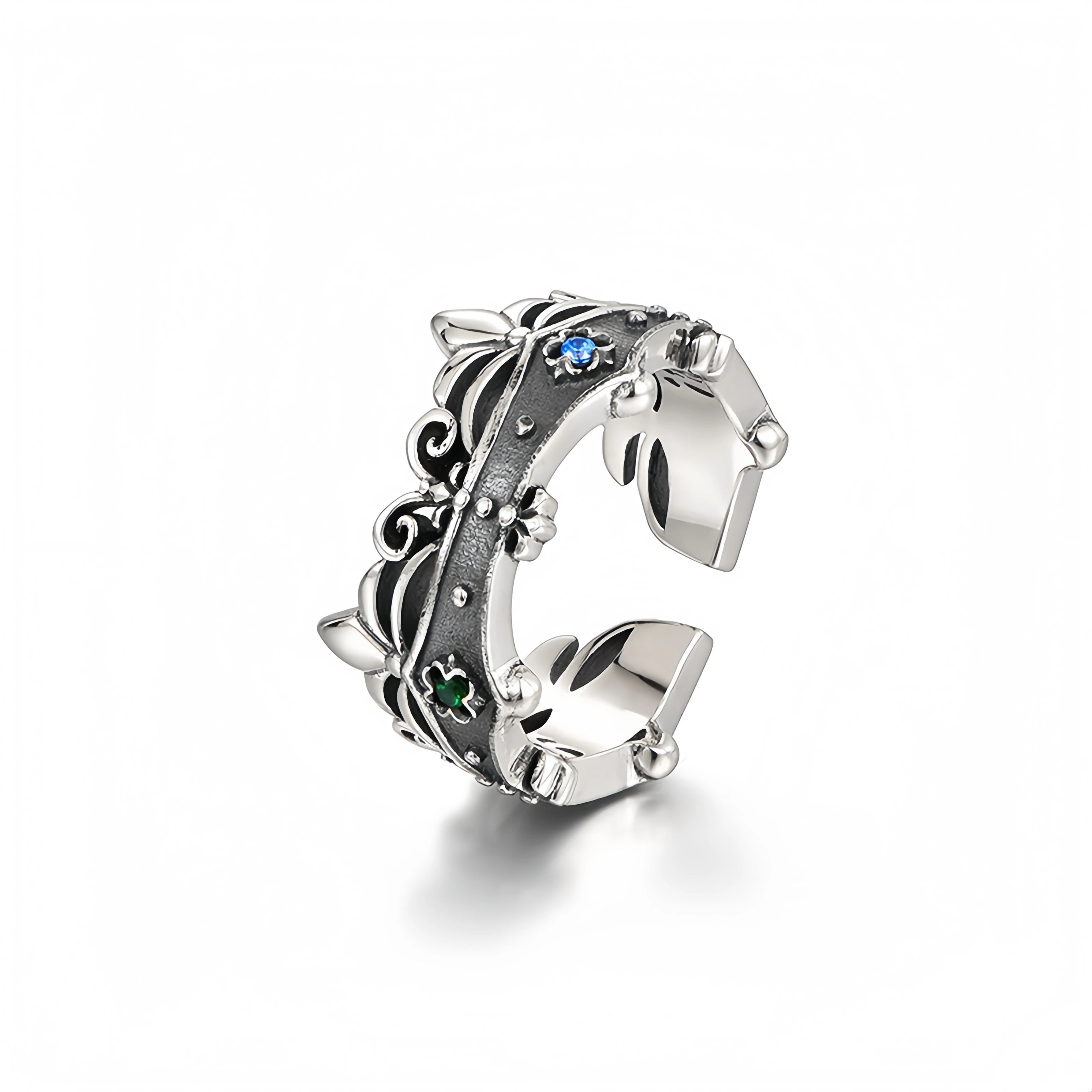 Retro Iris Flower-de-luce Crown Adjustable Open Ring