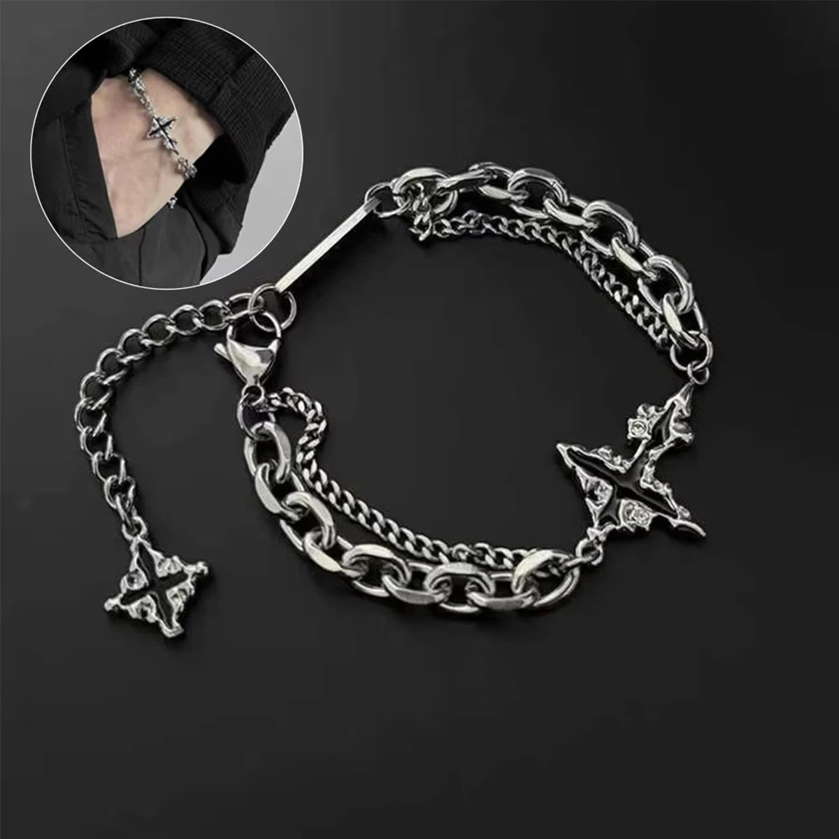 Retro Flame Cross Bracelet Hip Hop Titanium Steel Jewelry Accessories