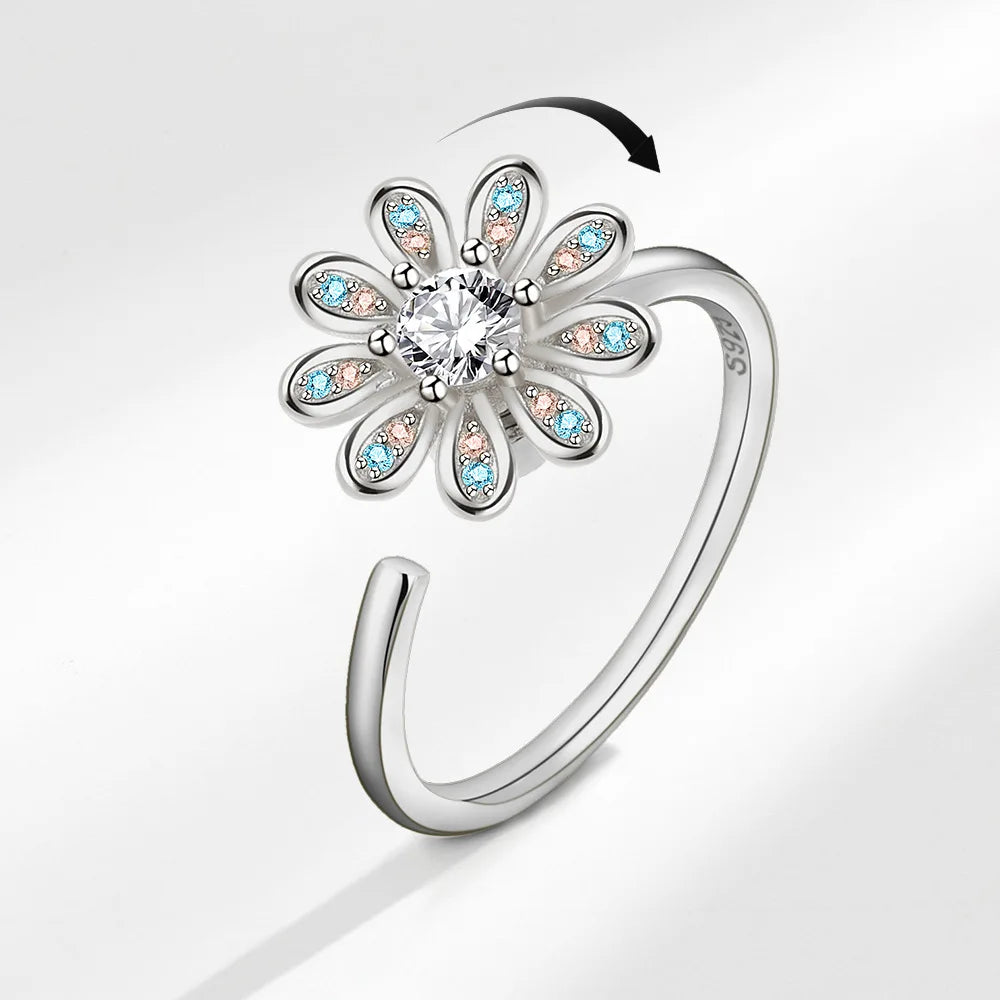 Sunflower Diamond Zircon Rotatable Ring