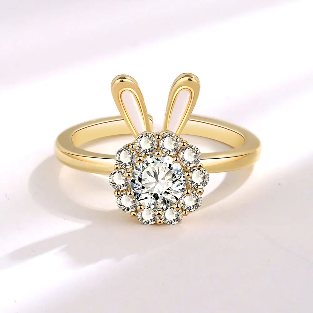 Sunflower Diamond Zircon Rotatable Ring