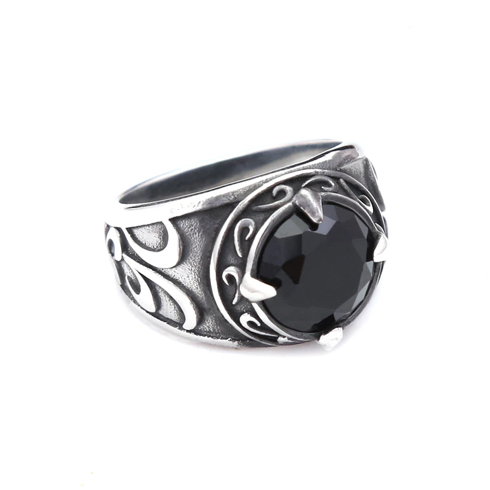 Gothic Vintage Dragon Claw Punk Hip Hop Stainless Steel Black Stone Ring