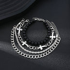 4 Pieces Stainless Steel Bracelet Set Punk Cross Beads Chain Bracelets