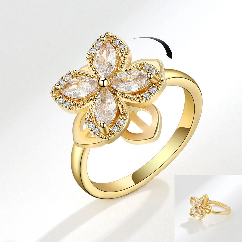 Sunflower Diamond Zircon Rotatable Ring