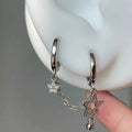 Gothic Star Chain Double Piercing Hoop Earrings Stainless Steel Y2K