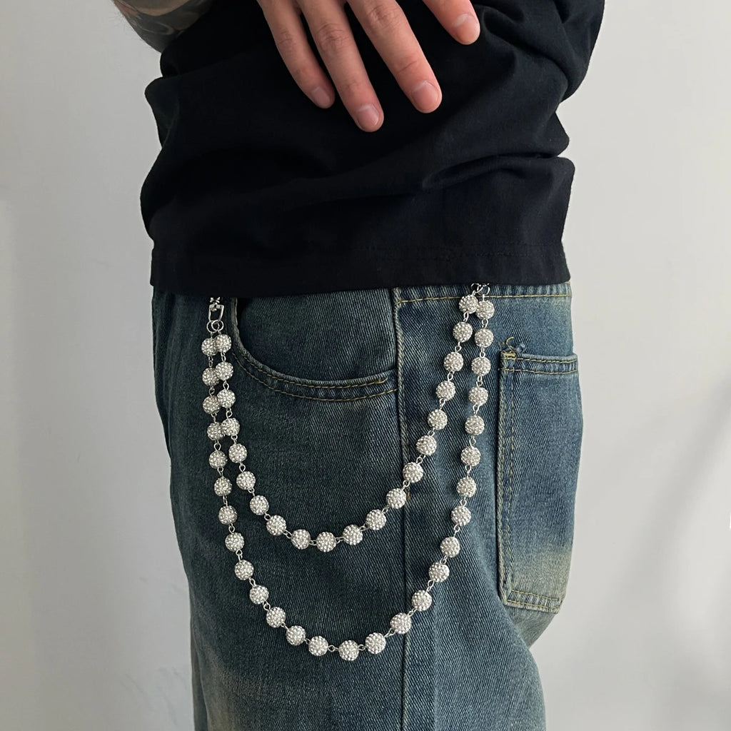 Y2K Sparkling Rhinestone Ball Chain Street Belt Chain