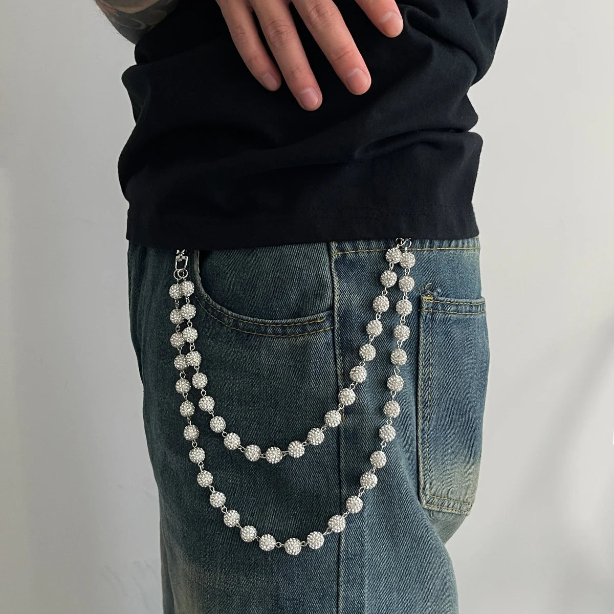 Y2K Sparkling Rhinestone Ball Chain Street Belt Chain