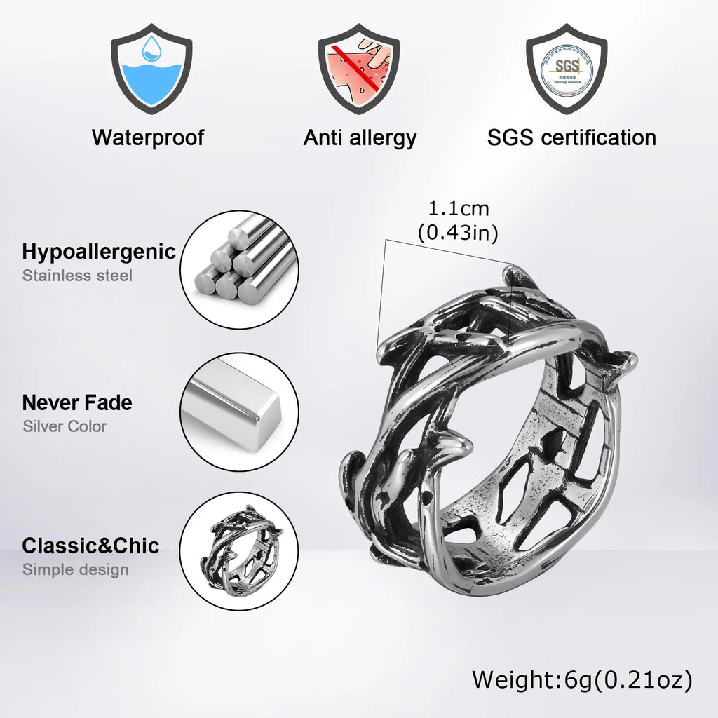 Vintage Hollow Thorns Design Stainless Steel Charm Rings