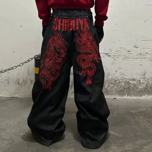 American Retro Embroidered Pattern Y2K Streetwear Wide Leg Pants