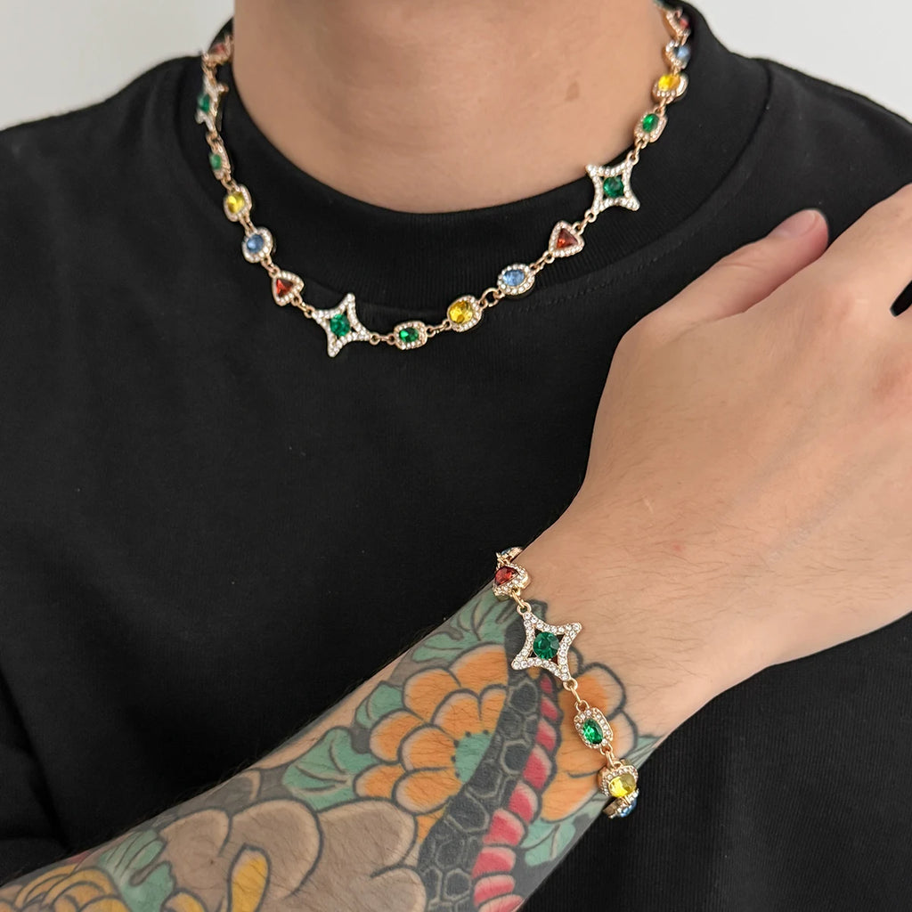 Ingemark Boho Luxury Colorful Crystal Chain Necklace