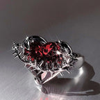 Goth Red Crystal Heart Irregular Ring Punk Adjustable Thorn Love Dark Finger Rings