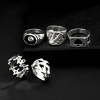 Punk Poker Joker Silver Color Rings for Men & Women Goth Skeleton Billiards Set
