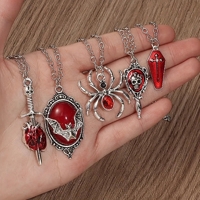 Gothic Set Vintage Punk Heart Snake Butterfly Charm Necklaces