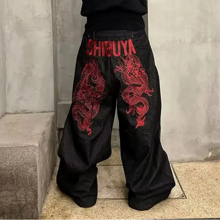 American Retro Embroidered Pattern Y2K Streetwear Wide Leg Pants