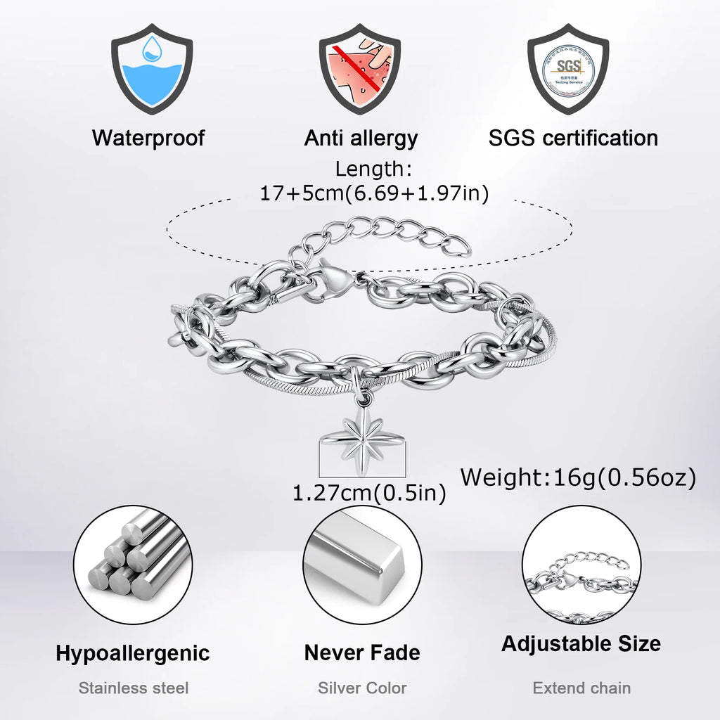 Retro Silver Color  Double-layer Bracelet Hip Hop Punk