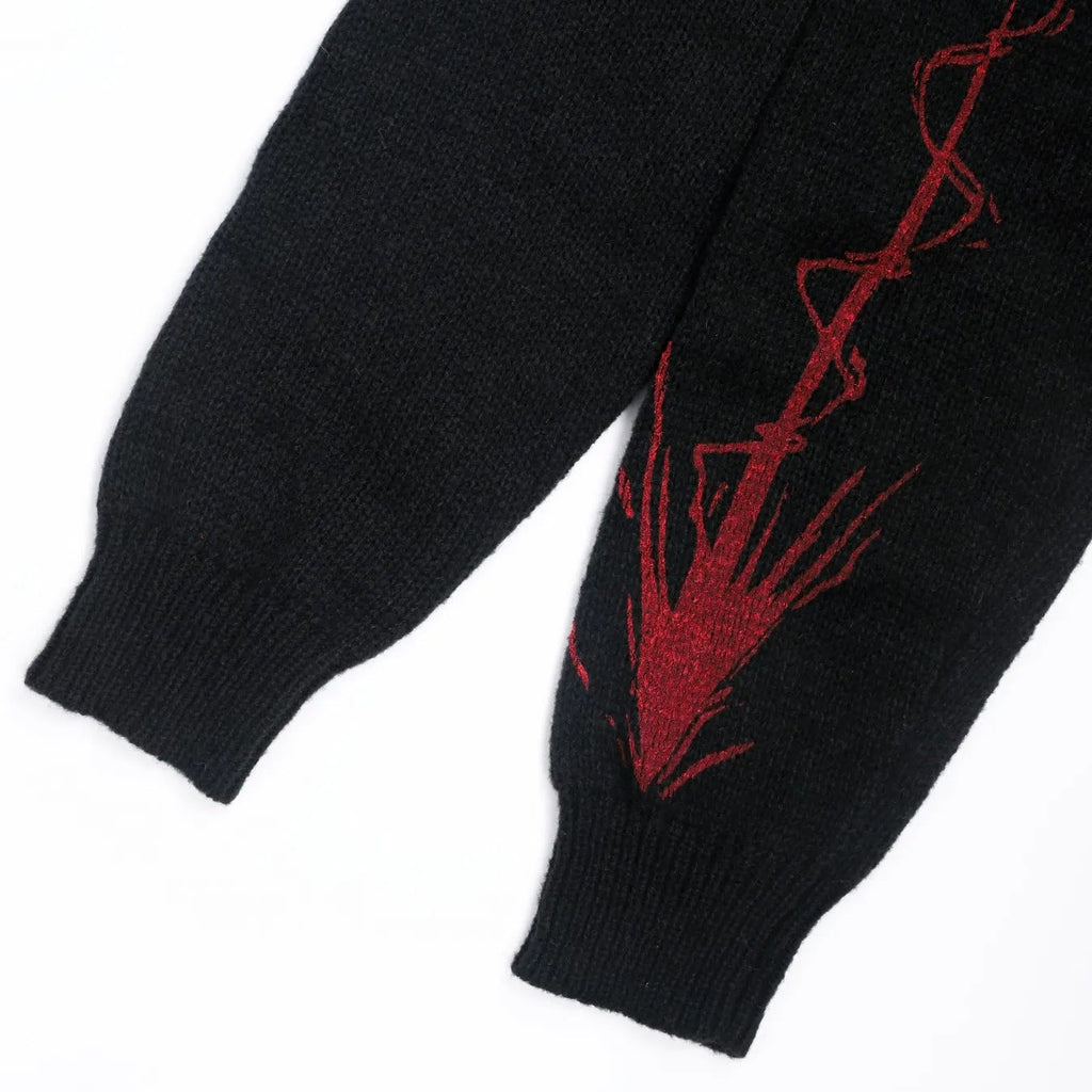 Y2K Streetwear Gothic Grunge Black and Red Graphic Knit Sweater