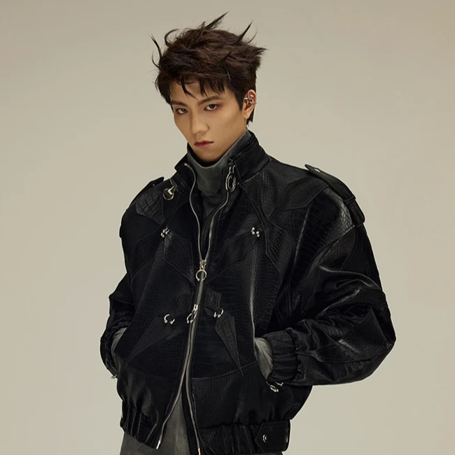 Cyberpunk Crocodile Print Pu Leather Jacket Y2K Streetwear Clothes