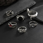 Set 6 Pieces Creative Irregular Snake Stars Open Rings