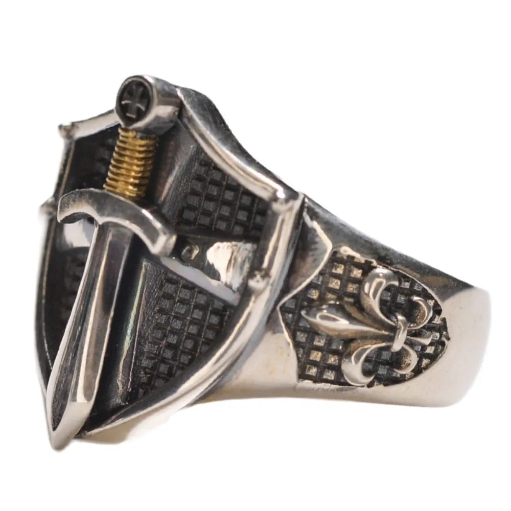Minimalist Open End Medieval Templar Vintage Shield Adjustable Size Ring