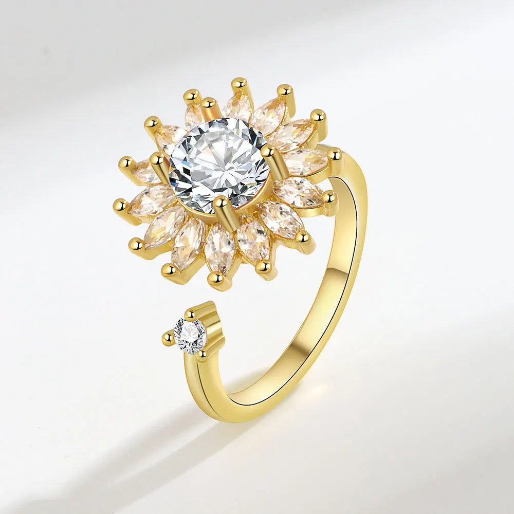 Sunflower Diamond Zircon Rotatable Ring