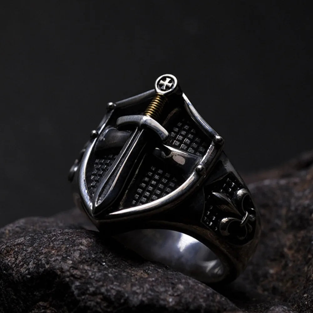 Minimalist Open End Medieval Templar Vintage Shield Adjustable Size Ring