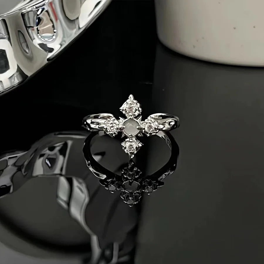 Gothic Irregular Moonstone Cross Opening Ring