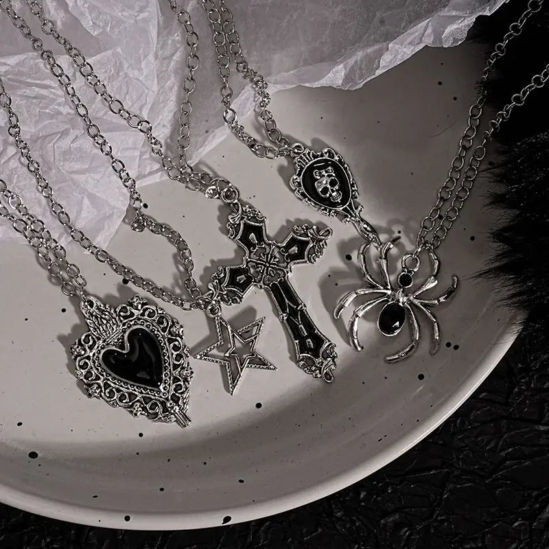 Gothic Set Vintage Punk Heart Snake Butterfly Charm Necklaces