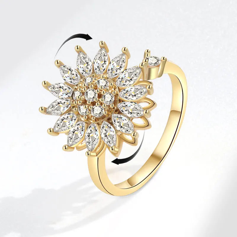 Sunflower Diamond Zircon Rotatable Ring