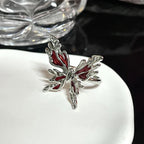Goth Red Crystal Heart Irregular Ring Punk Adjustable Thorn Love Dark Finger Rings