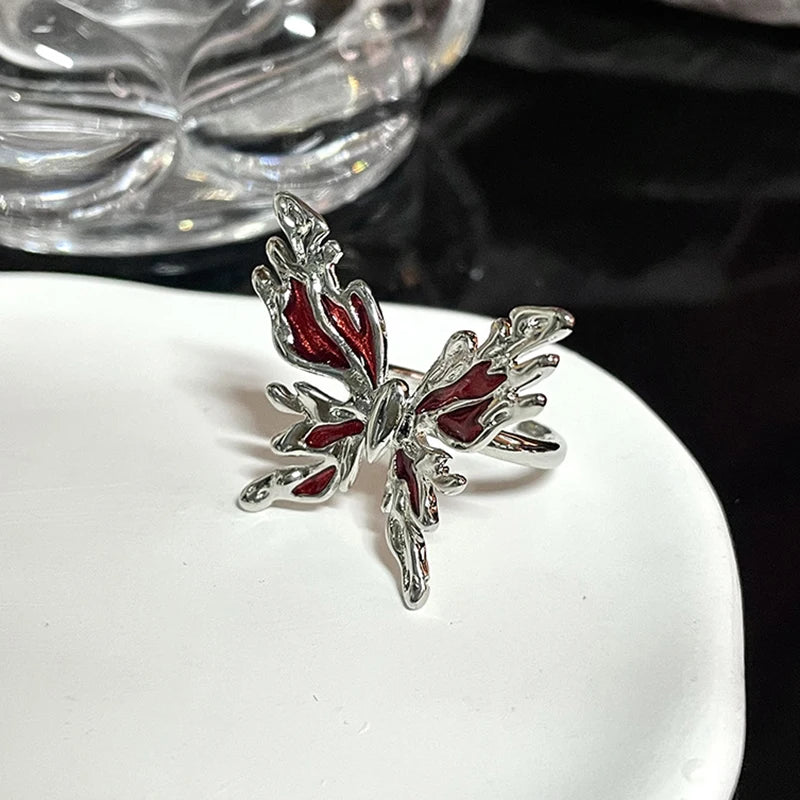 Goth Red Crystal Heart Irregular Ring Punk Adjustable Thorn Love Dark Finger Rings