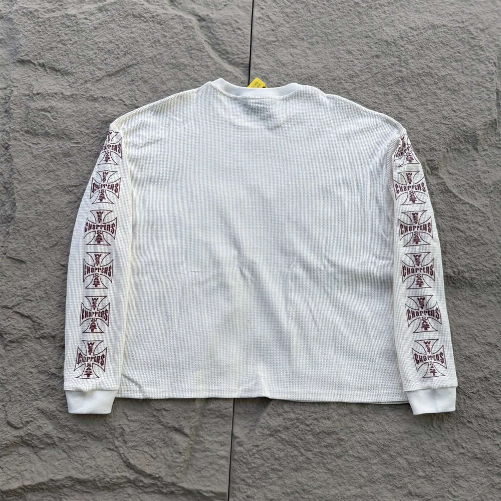 American Style Streetwear Quality Waffle Fabric Printed Tops Oversized Long Sleeves
