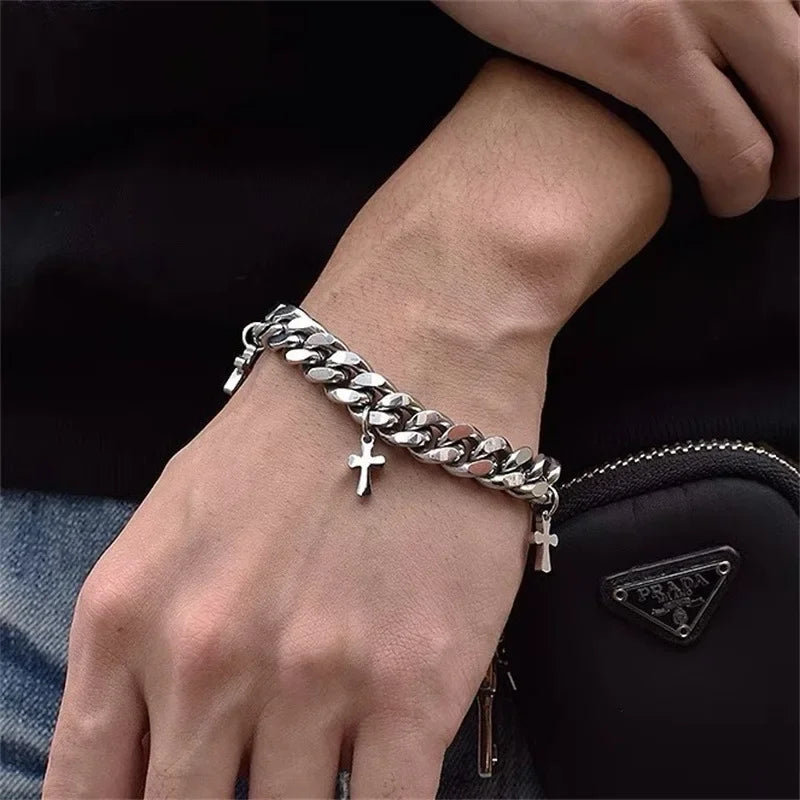 Titanium Steel Cross Cuban Bracelet Retro Cold Wind Hip Hop