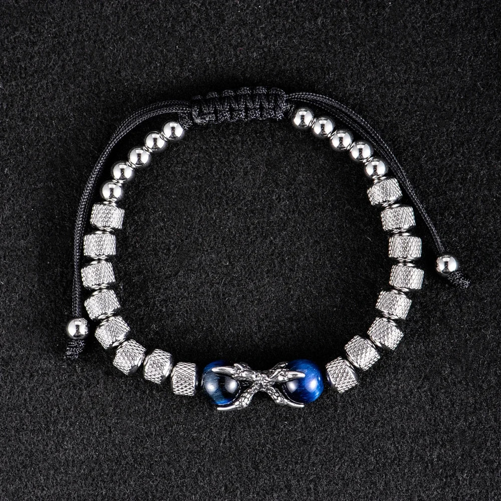 Stainless Steel Beaded Natural Tiger Eye Stone Vintage Bracelets