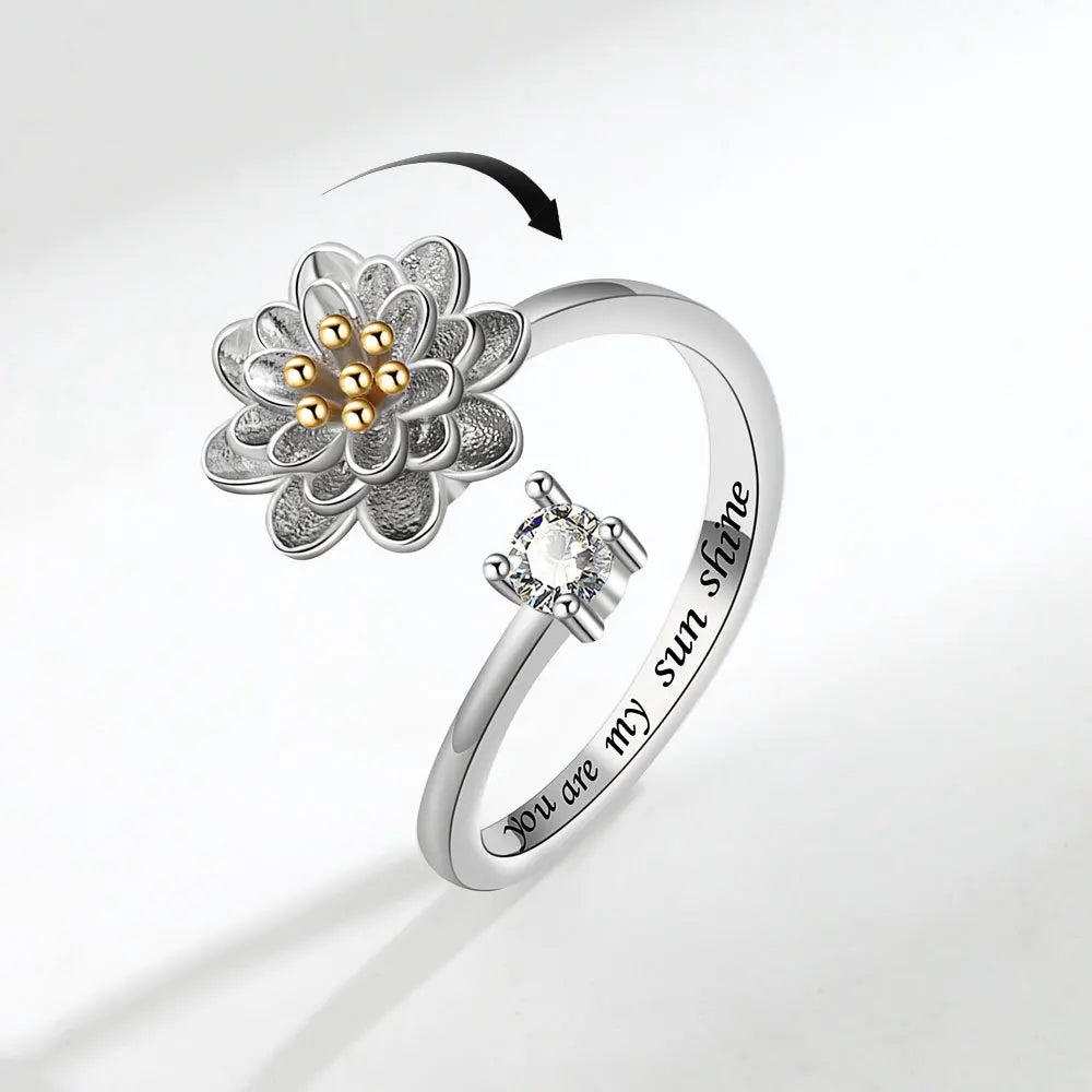 Sunflower Diamond Zircon Rotatable Ring