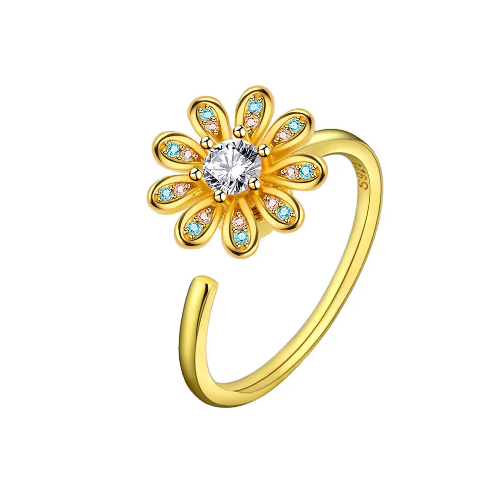 Sunflower Diamond Zircon Rotatable Ring