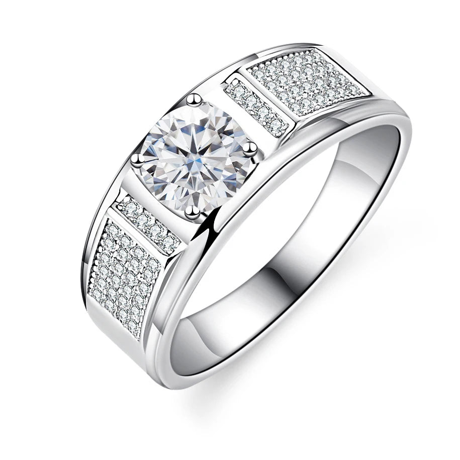 Real 1.0 Carat Moissanite Pure Solid 18K White Gold Ring