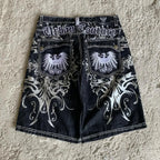Y2K Grunge Cyber Gothic Embroidered Denim Shorts