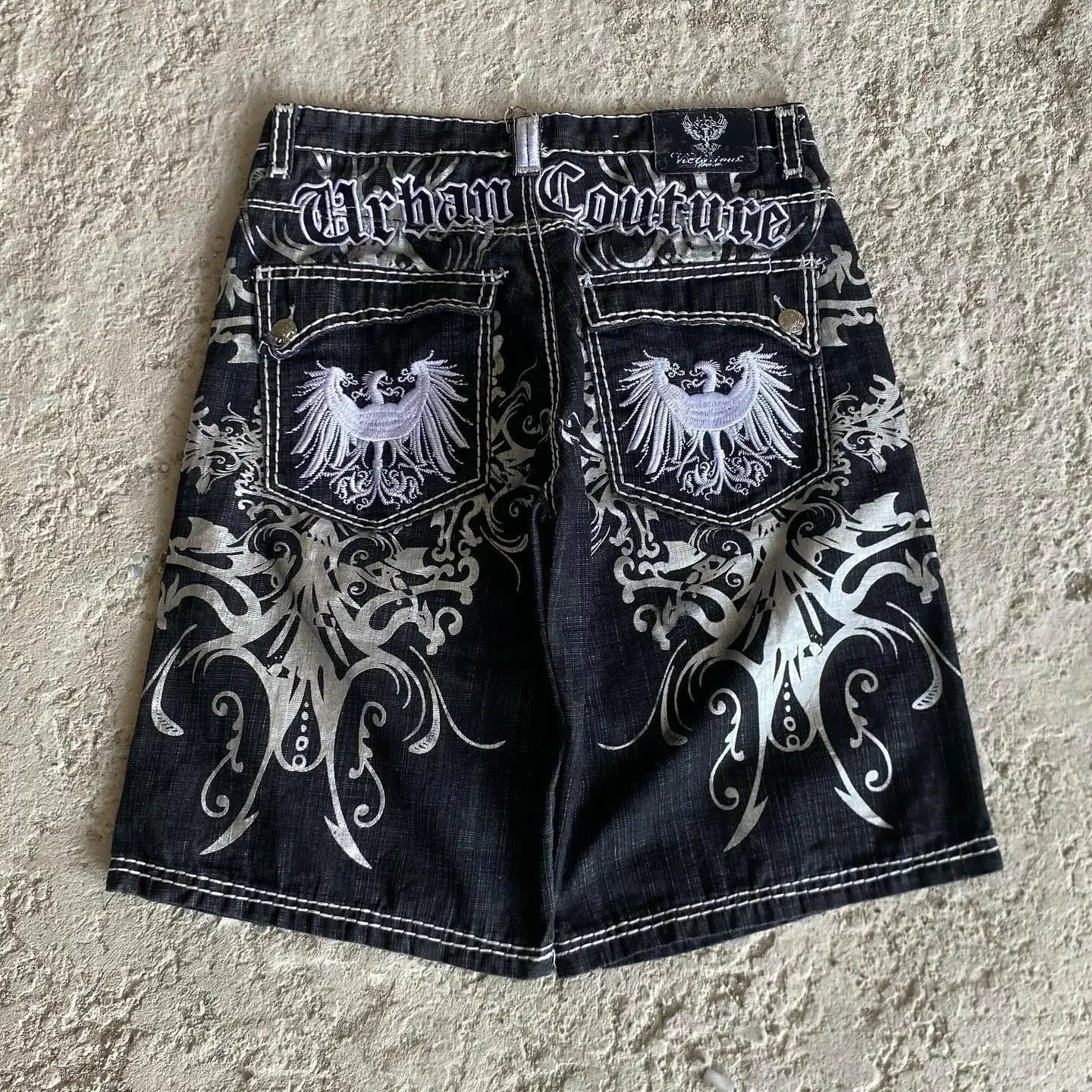 Y2K Grunge Cyber Gothic Embroidered Denim Shorts
