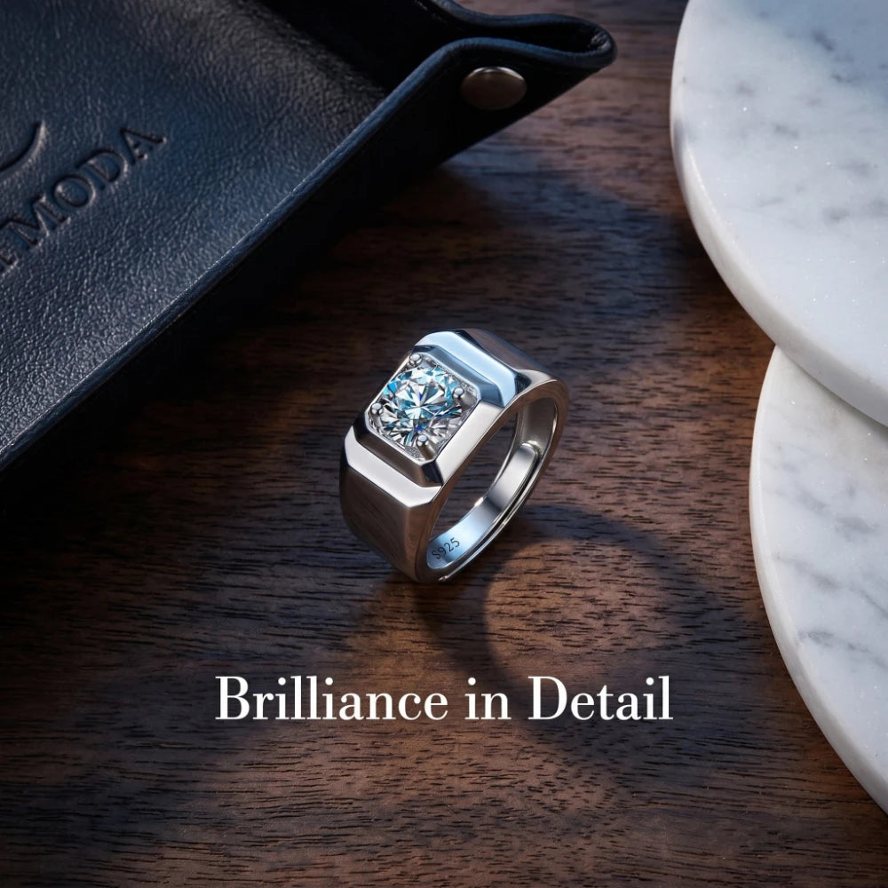 Moissanite Adjustable Wide Band Round Ring