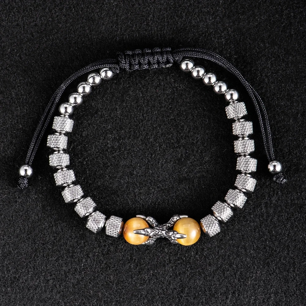 Stainless Steel Beaded Natural Tiger Eye Stone Vintage Bracelets